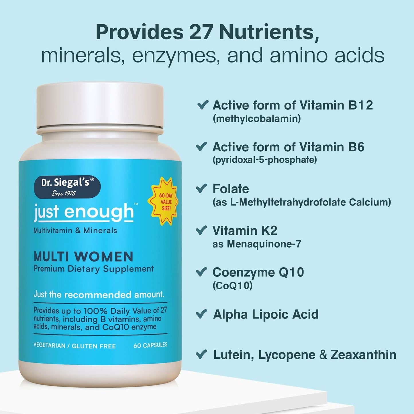 BestBy12/25 Dr. Siegal's Just Enough Women's Multivitamin 60 Caps
