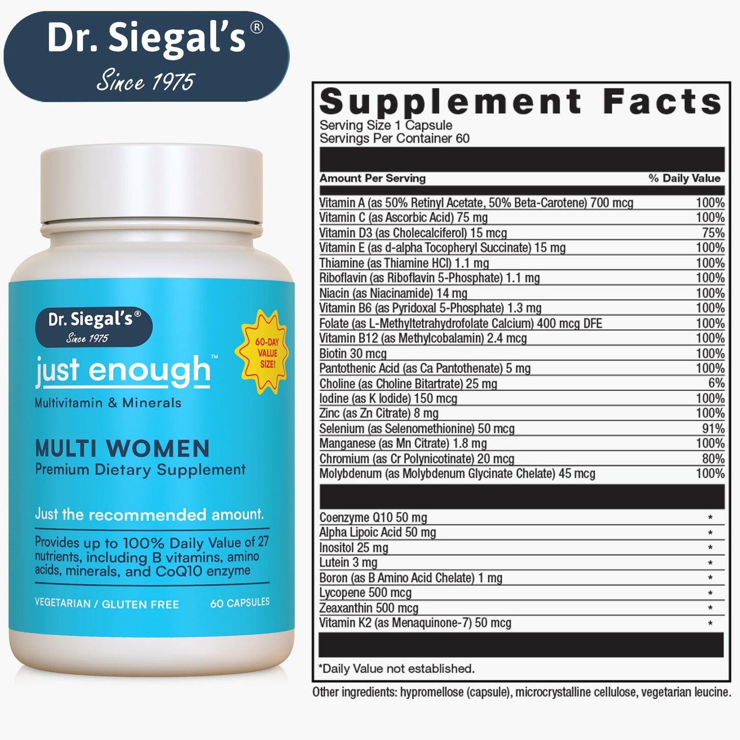 BestBy12/25 Dr. Siegal's Just Enough Women's Multivitamin 60 Caps