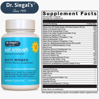 BestBy12/25 Dr. Siegal's Just Enough Women's Multivitamin 60 Caps