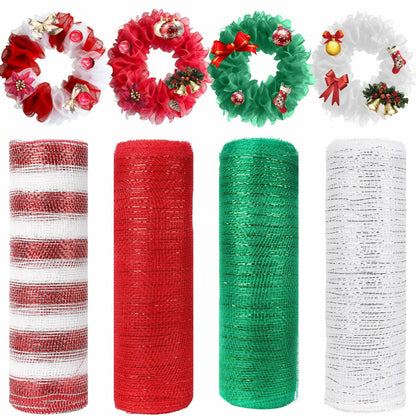 Funactu Metallic Mesh Ribbon 10in x 30ft Red Foil Christmas Decor