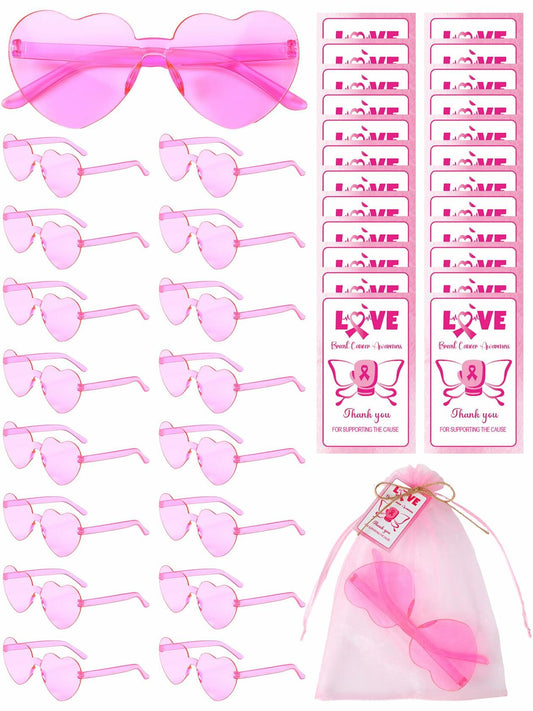 Tellegloww 24pcs Pink Heart Sunglasses Breast Cancer Awareness Gifts