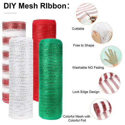 Funactu Metallic Mesh Ribbon 10in x 30ft Red Foil Christmas Decor
