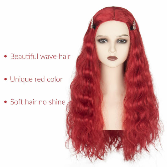 Miss U Hair Long Wavy Red Wig Women Middle Part Hair Clips Cosplay Halloween
