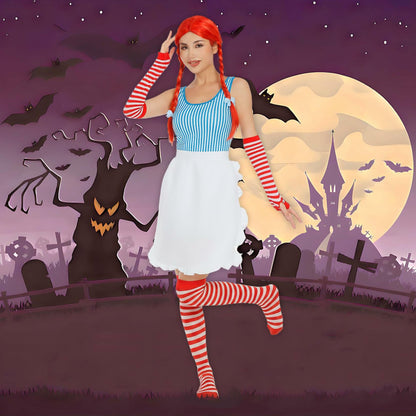 POEWAUVE Women Halloween Fast Food Costume Set Wig Apron Socks Gloves