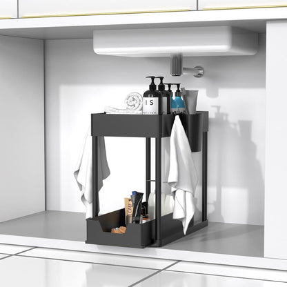 Paquete De 1 Organizador Debajo Del Fregadero, Organizadores De Gabinete De Baño, Cajón Deslizante De 2 Niveles Para Ganchos Para Colgar Tazas, Estante De Almacenamiento Multiusos Para Cocina Y