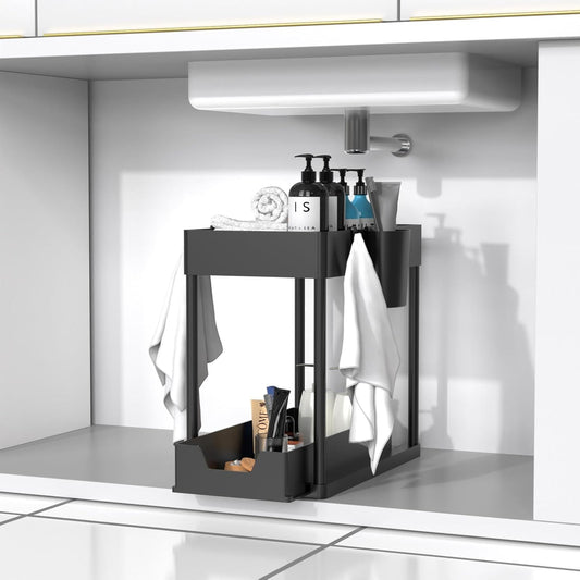 Paquete De 1 Organizador Debajo Del Fregadero, Organizadores De Gabinete De Baño, Cajón Deslizante De 2 Niveles Para Ganchos Para Colgar Tazas, Estante De Almacenamiento Multiusos Para Cocina Y