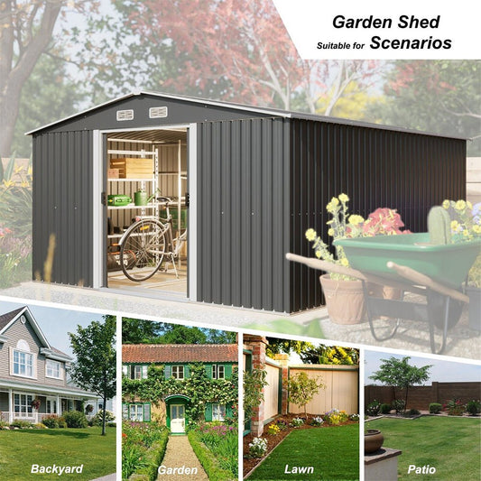 Alora Premium Outdoor Galvanized Steel Backyard Storage Shed W/ Dual Lockable Sliding Doors, 11x13' (95382641)
