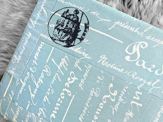 IKEA Bankkamrat, Hemmahos, Stuva Bench Pad Cover Blue Calligraphy Print