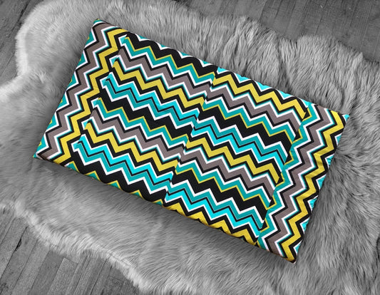 IKEA Bankkamrat, Hemmahos, Stuva Bench Pad Cover  Chevron Pattern, Turquoise Blue Yellow