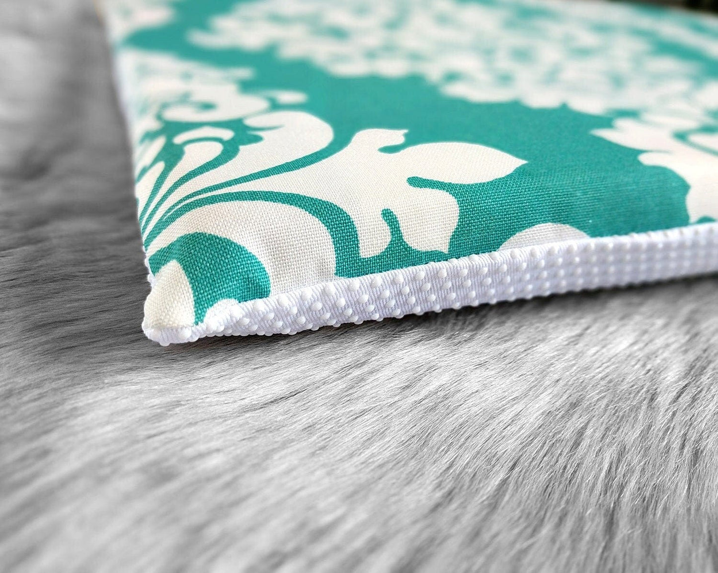 IKEA Bankkamrat, Hemmahos, Stuva Bench Pad Cover  Damask Print Turquoise Blue