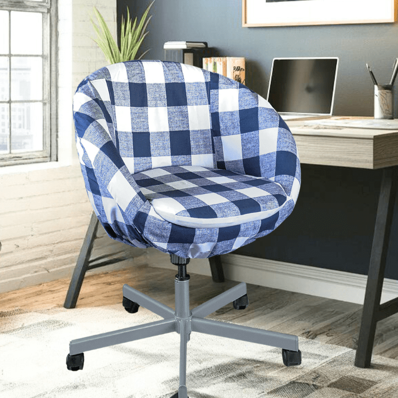 Navy Blue Buffalo Check Plaid Slipcover, Compatible with IKEA Skruvsta Chair – Classic, Modern, and Custom-Fit