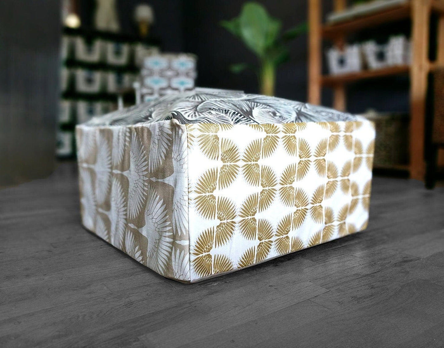 Bean Bag Pouf Cover, Ottoman Neutral Tones, Gold Patterned