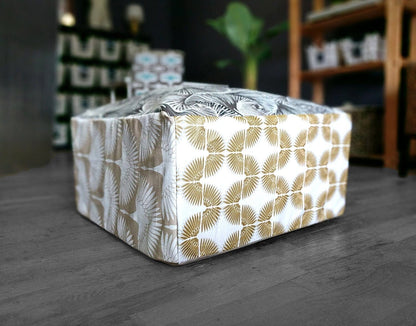 Bean Bag Pouf Cover, Ottoman Neutral Tones, Gold Patterned