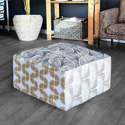 Bean Bag Pouf Cover, Ottoman Neutral Tones, Gold Patterned