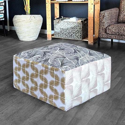 Bean Bag Pouf Cover, Ottoman Neutral Tones, Gold Patterned