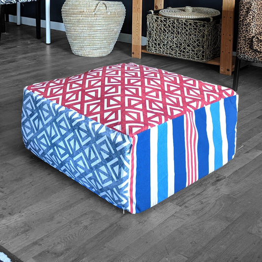 Red White Blue Ottoman, Bean Bag Pouf Slip Cover