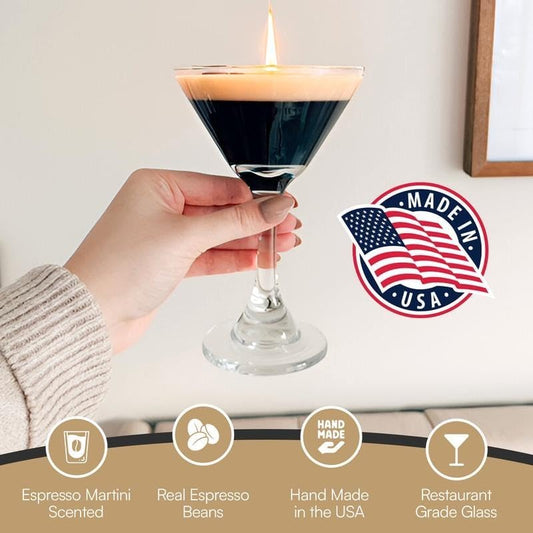 The Original Espresso Martini Candle|Handmade Coffee & Cream ScentedIReusable 9 oz. Martini Glass | Home Decor Gift（Super Good qualiey）