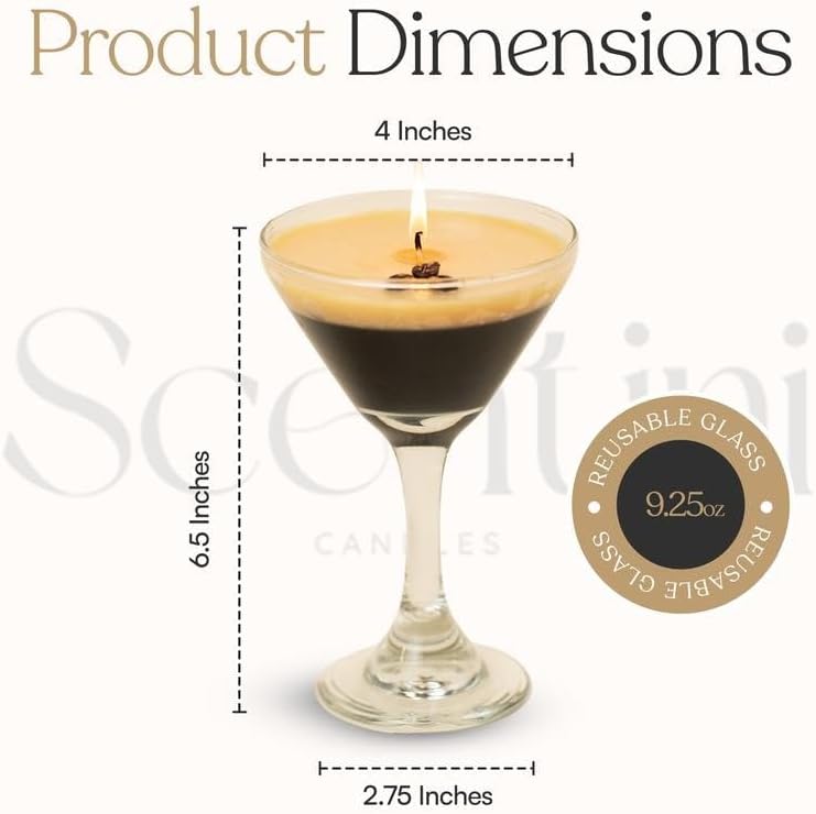 The Original Espresso Martini Candle|Handmade Coffee & Cream ScentedIReusable 9 oz. Martini Glass | Home Decor Gift（Super Good qualiey）