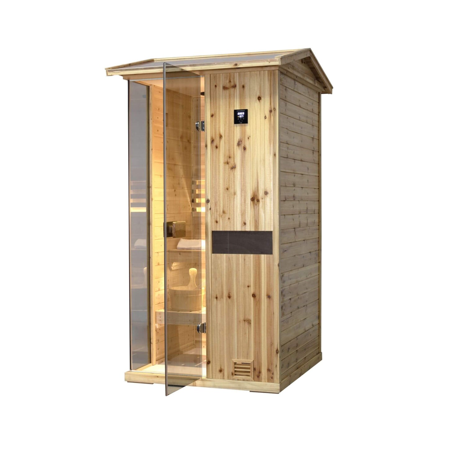 Thermora Nova 1-Person Outdoor Weather-Resistant Traditional Wooden Steam Sauna Room (SAK71642)