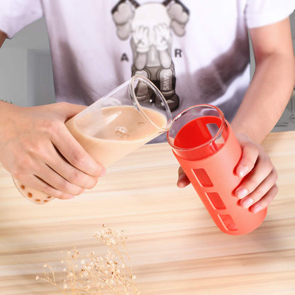 Tronco Glass Tumbler with Bamboo Lid and Straw,20OZ Reusable Iced Coffee Cup,Smoothie Cups,Glass Travel Water Bottle,See Through Silicone Sleeve With Measurement,Dishwasfer Safe,Spill Proof