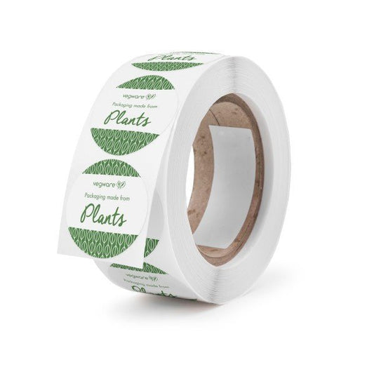 Vegware 1.7 in Round Compostable Sticker, Paper with Compostable Adhesive (QTY 1000), SKU VRST45
