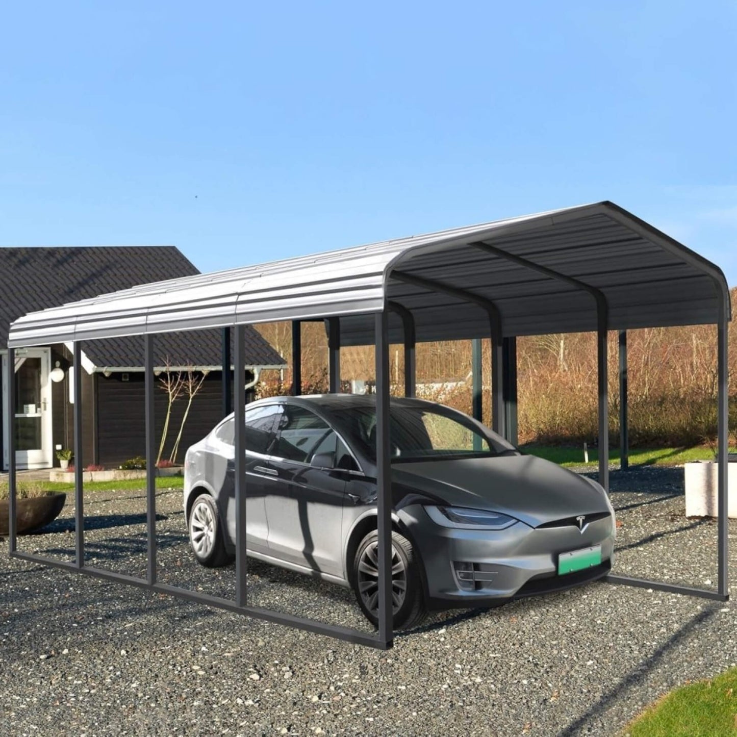 [12X20FT] Alora Premium Modern Heavy-Duty Outdoor Alloy Steel Carport Canopy (SAK91486)