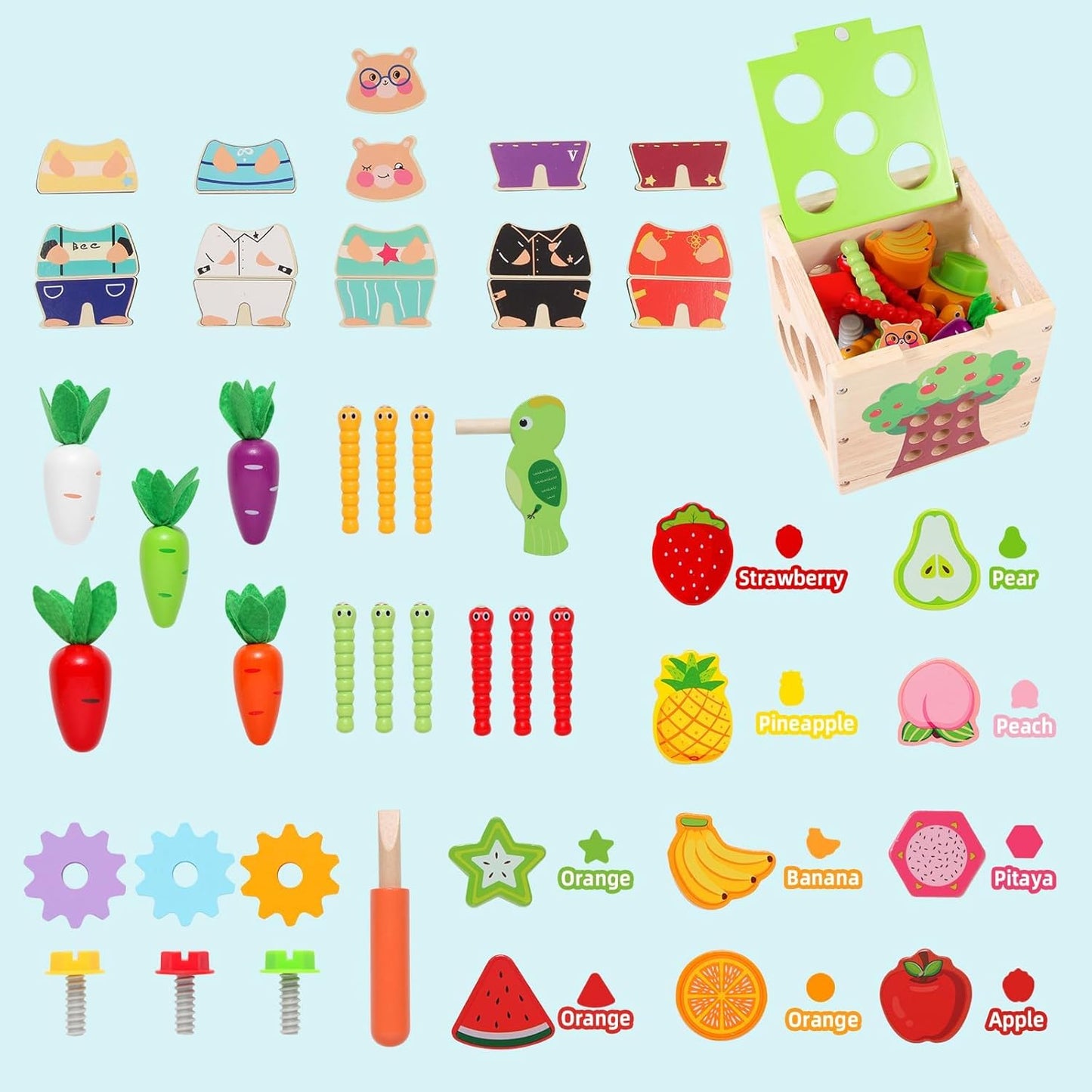 Wooden Garden Toy, Toddler Montessori Toys for Baby Boys Girls, Wood Preschool Learning Fine Motor Skills Game, Educational Learning Toys for Toddlers