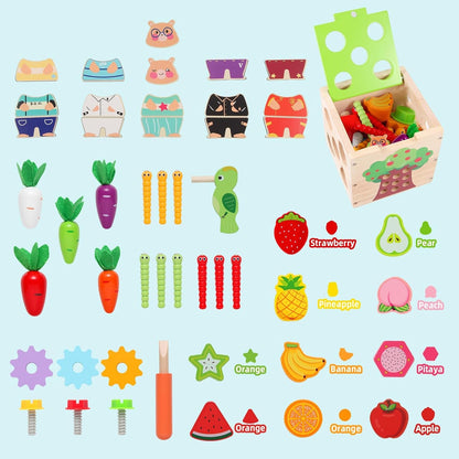 Wooden Garden Toy, Toddler Montessori Toys for Baby Boys Girls, Wood Preschool Learning Fine Motor Skills Game, Educational Learning Toys for Toddlers