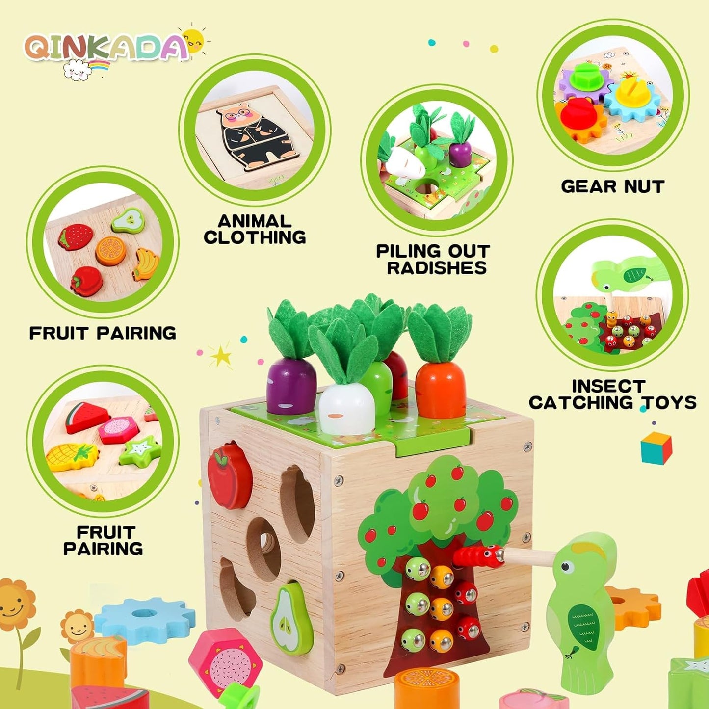 Wooden Garden Toy, Toddler Montessori Toys for Baby Boys Girls, Wood Preschool Learning Fine Motor Skills Game, Educational Learning Toys for Toddlers